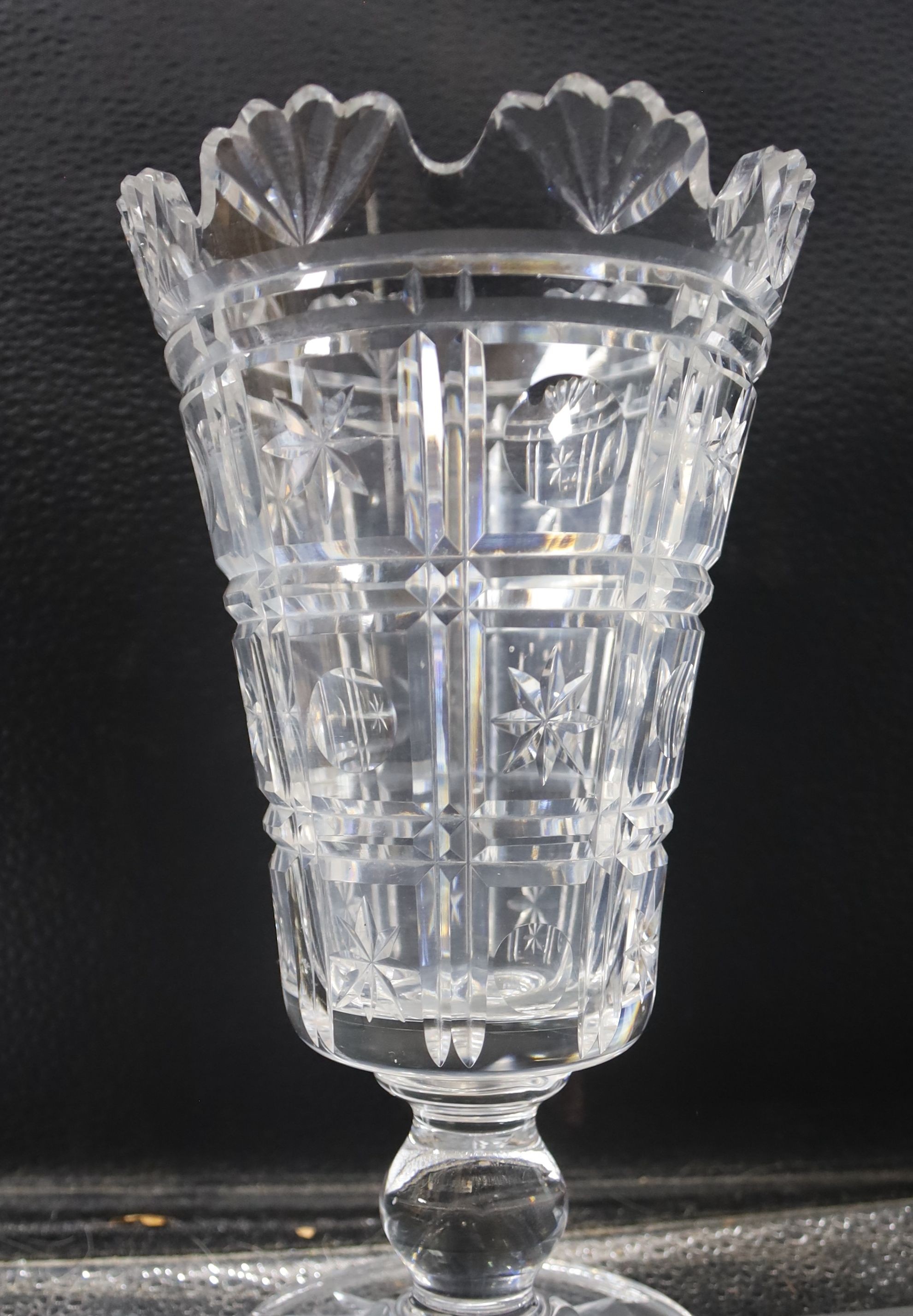 A Bohemian gilt decorated glass vase and a Waterford cut glass vase, tallest 33 cm